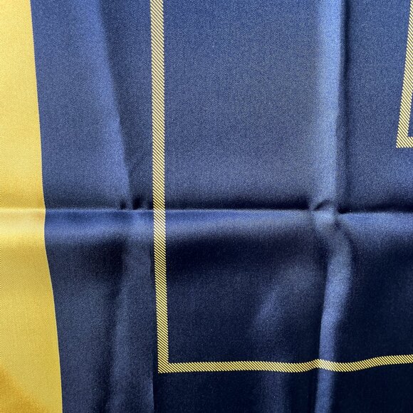 Vintage Burberrys of London Silk Scarf – Navy & Gold Geometric Border - Picture 4 of 11